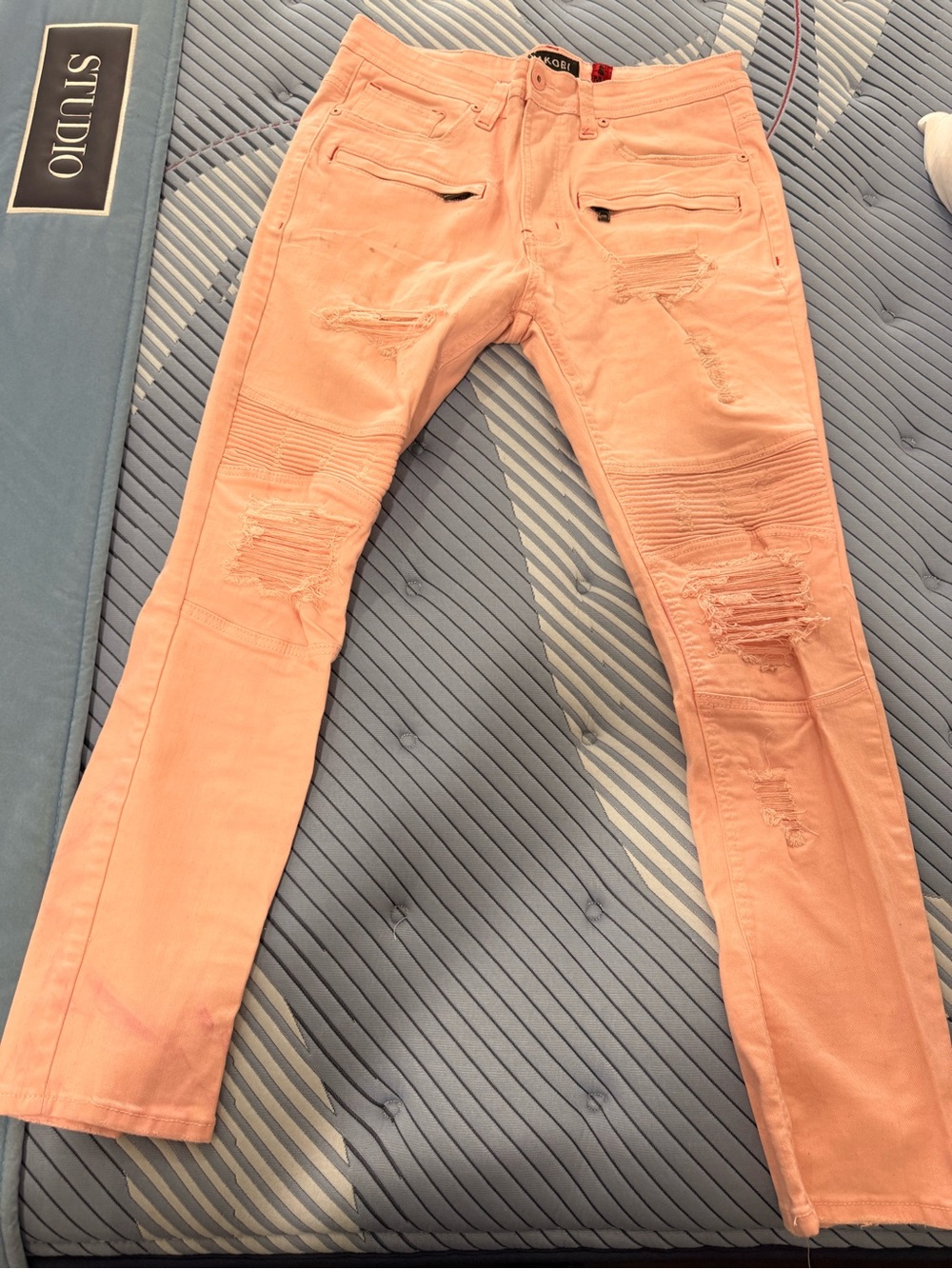 Slim Ripped Peach Skinny Jeans for Men